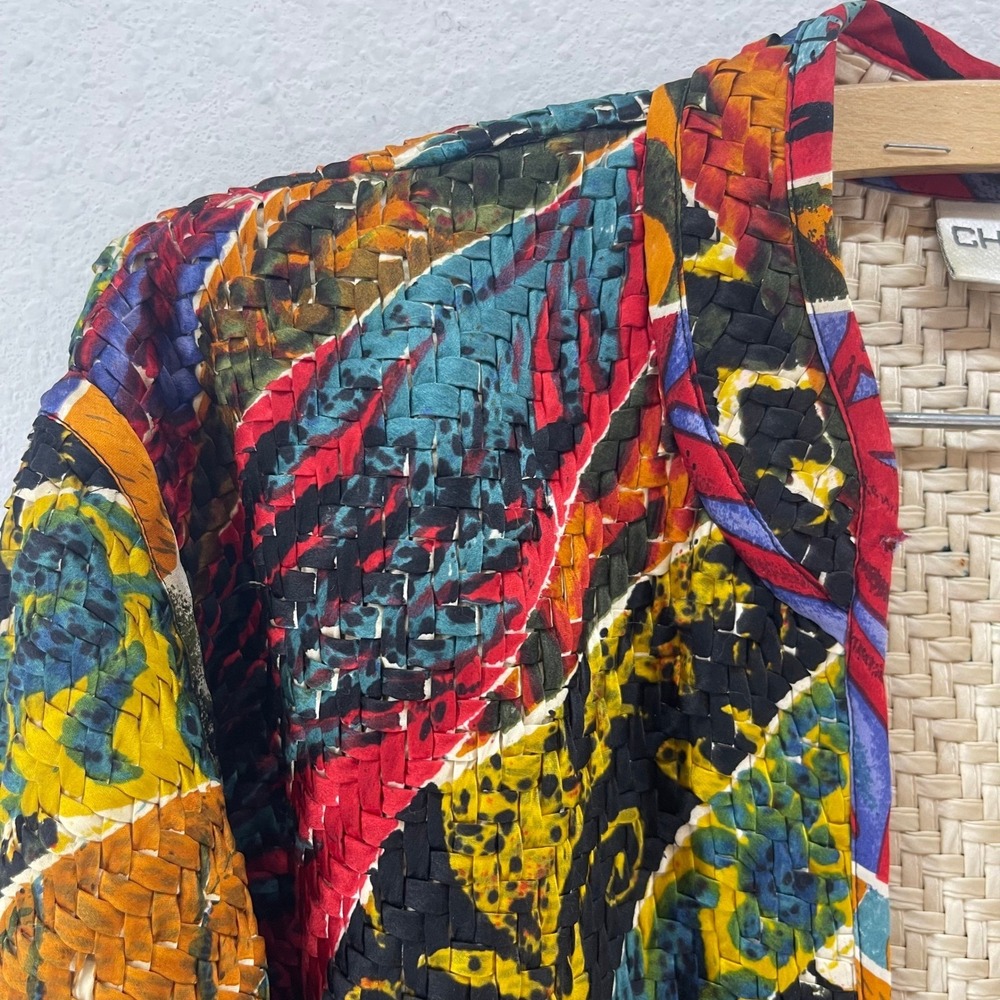 Chico's Silk Jacket 1 Abstract Boho Art To Wear Open Front Colorful Maximalism - Picture 2 of 16